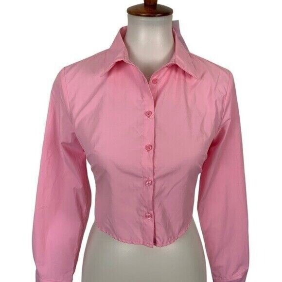 Shasa Crop Top Small Pink NWT Long Sleeve Y2K Barbiecore Cute - Picture 3 of 6